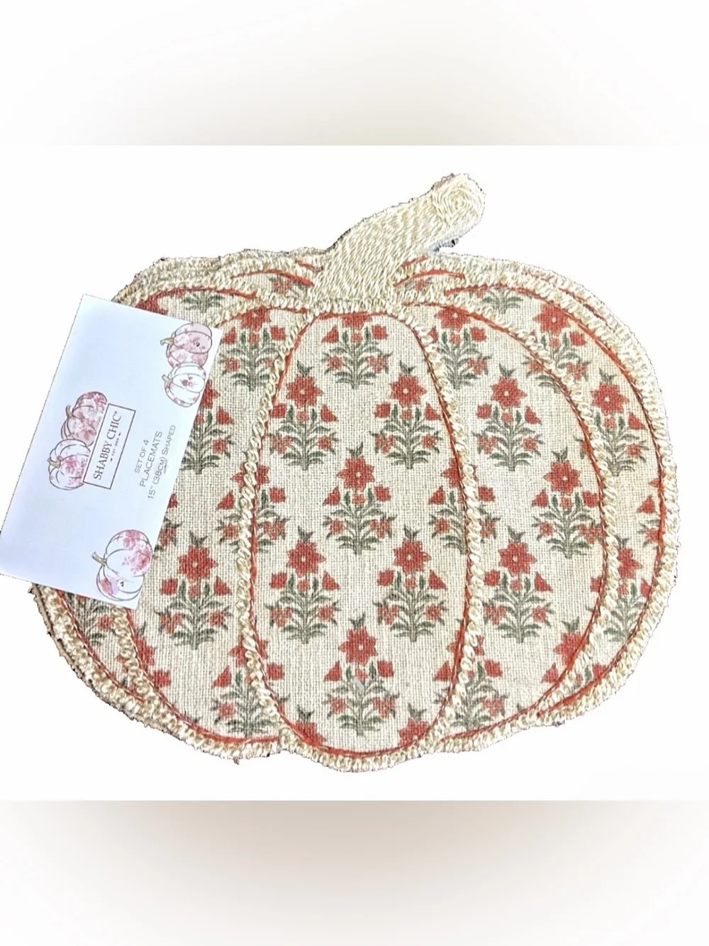 Shabby Chic Pumpkin Placemat in Beige, Rust, Green